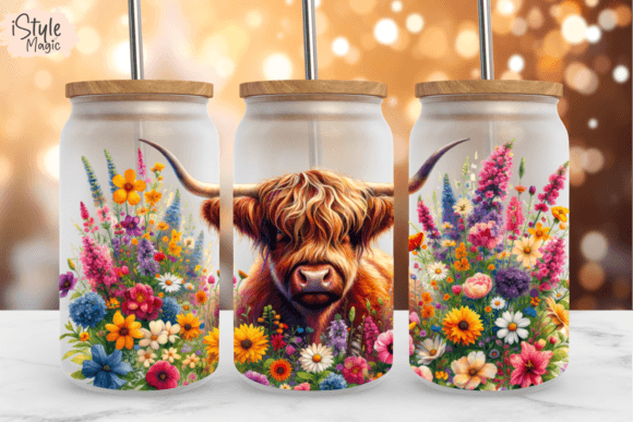 Download Highland Cow 16oz Glass Can Wrap PNG - Can Collection