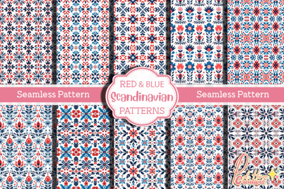 Download Blue and Red Scandinavian Patterns - Can Collection