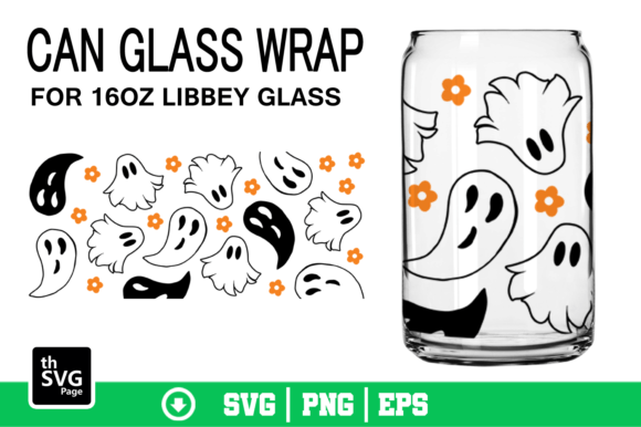 Download Halloween Ghost Can Glass Wrap SVG PNG - Can Collection