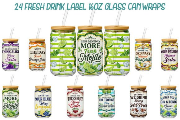 Download Fresh Drink Label 16oz Glass Can Wrap - Can Collection
