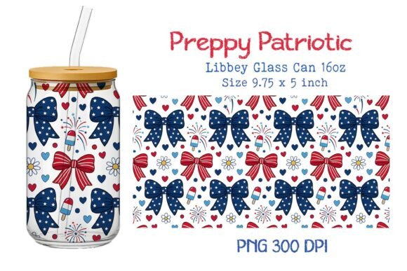 Download Preppy Patriotic 16oz Glass Can Wrap PNG - Can Collection