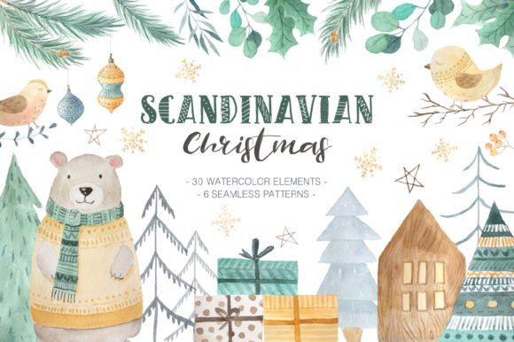 Download Scandinavian Watercolor Christmas - Can Collection
