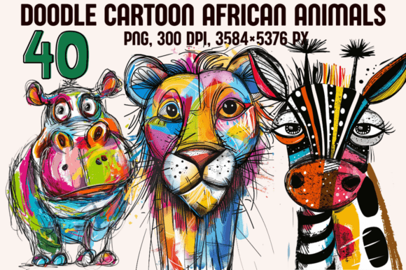 Download Doodle Cartoon African Animals - Can Collection