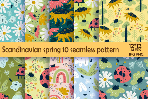 Download Scandinavian Spring 10 Floral Patterns - Can Collection