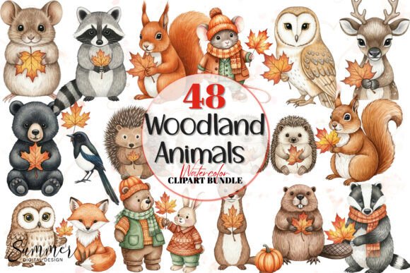 Download Woodland Animals Fall Leaves Clipart - Premium Bundle